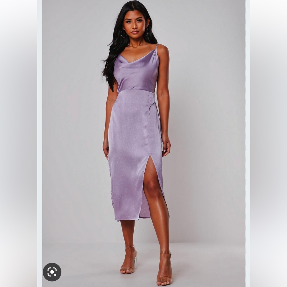 Missguided Lilac Polka Dot Strappy Cowl Midi Dress